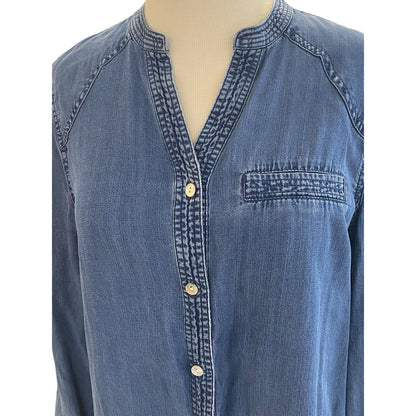 Size Small Soft Surroundings Denim Button Down Tunic Sleeve Lyocell Shirt