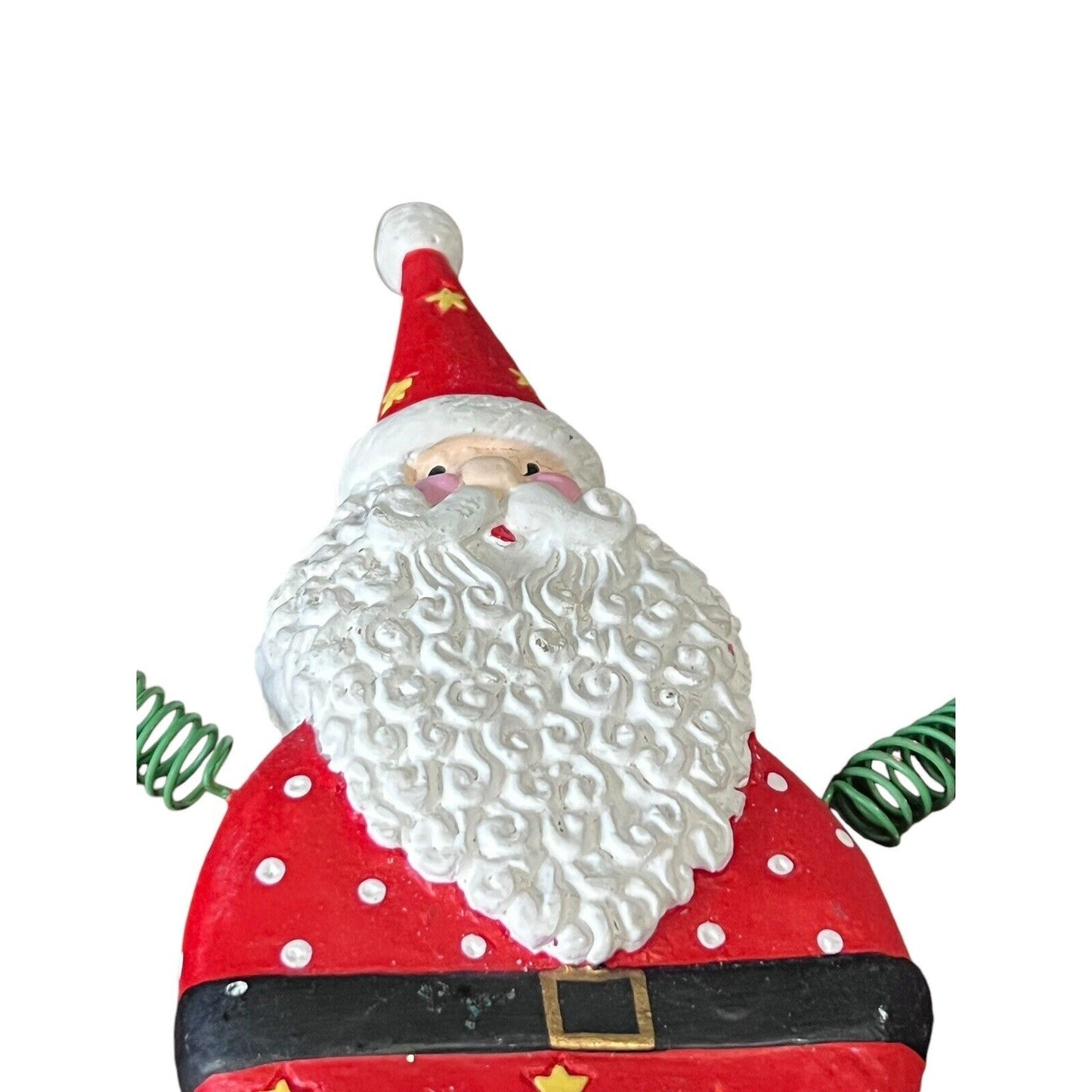 Santa Claus Spring Arm Carved Wood Christmas Ornament Holiday Painted