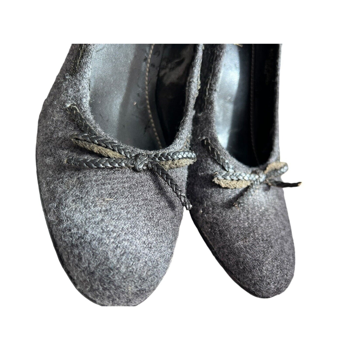 Size 7.5. Lauren Ralph Lauren Nina Gray Wool Pumps 3” Heel Bows Shoes Business