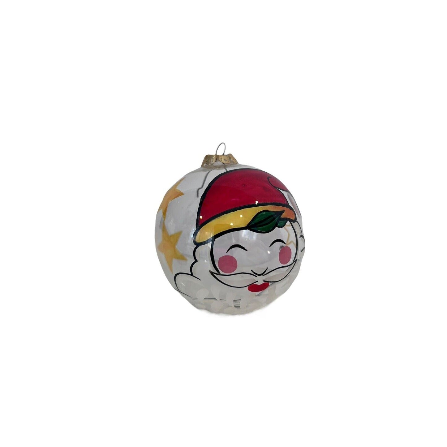 Handpainted Santa Claus Stars Ornament Christmas Holiday Clear Glass Ball Signed