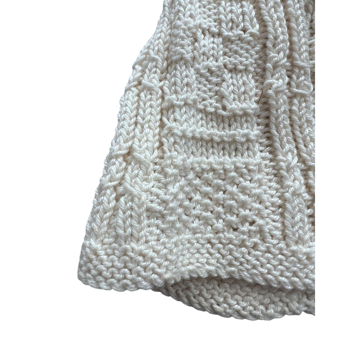 Cream Ivory Knit Hat Beanie Cap Handmade Baby Kids Wavy Trim