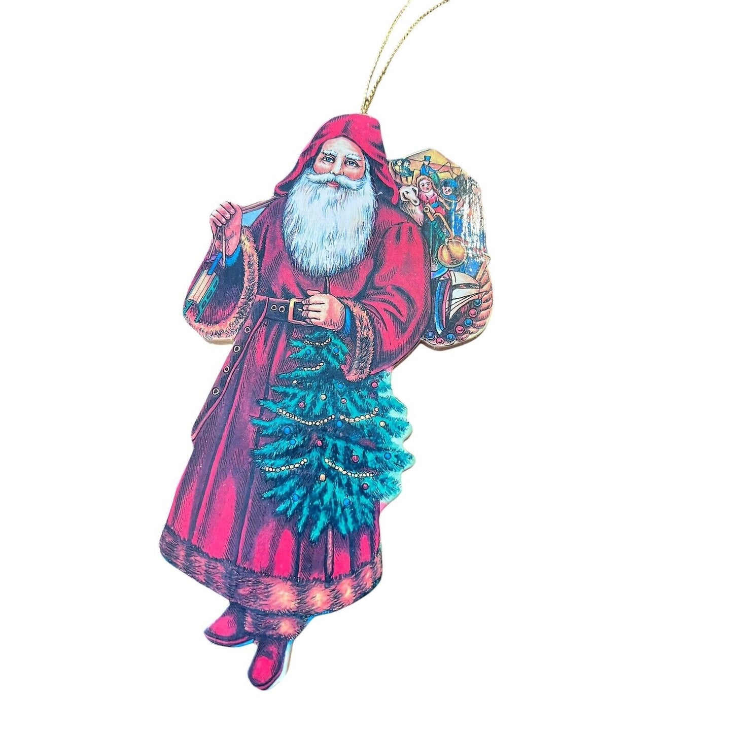 Santa Claus Old World Style Classic Print Wood Christmas Ornament Set Holiday