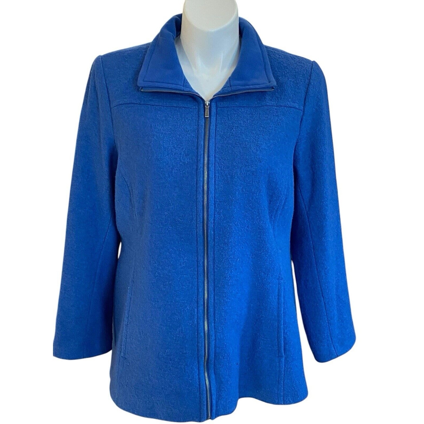 Lands’ End Womens Wool Blend Coat Size 16W Royal Blue Full Zip Pockets