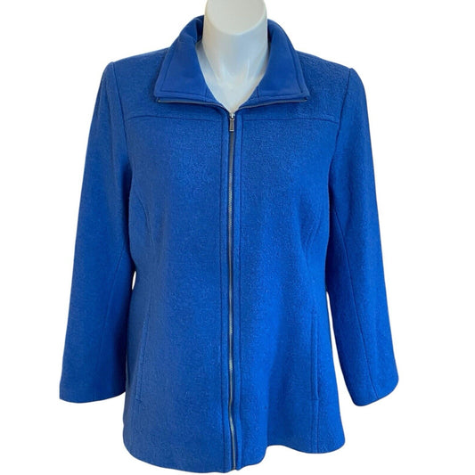 Lands’ End Womens Wool Blend Coat Size 16W Royal Blue Full Zip Pockets