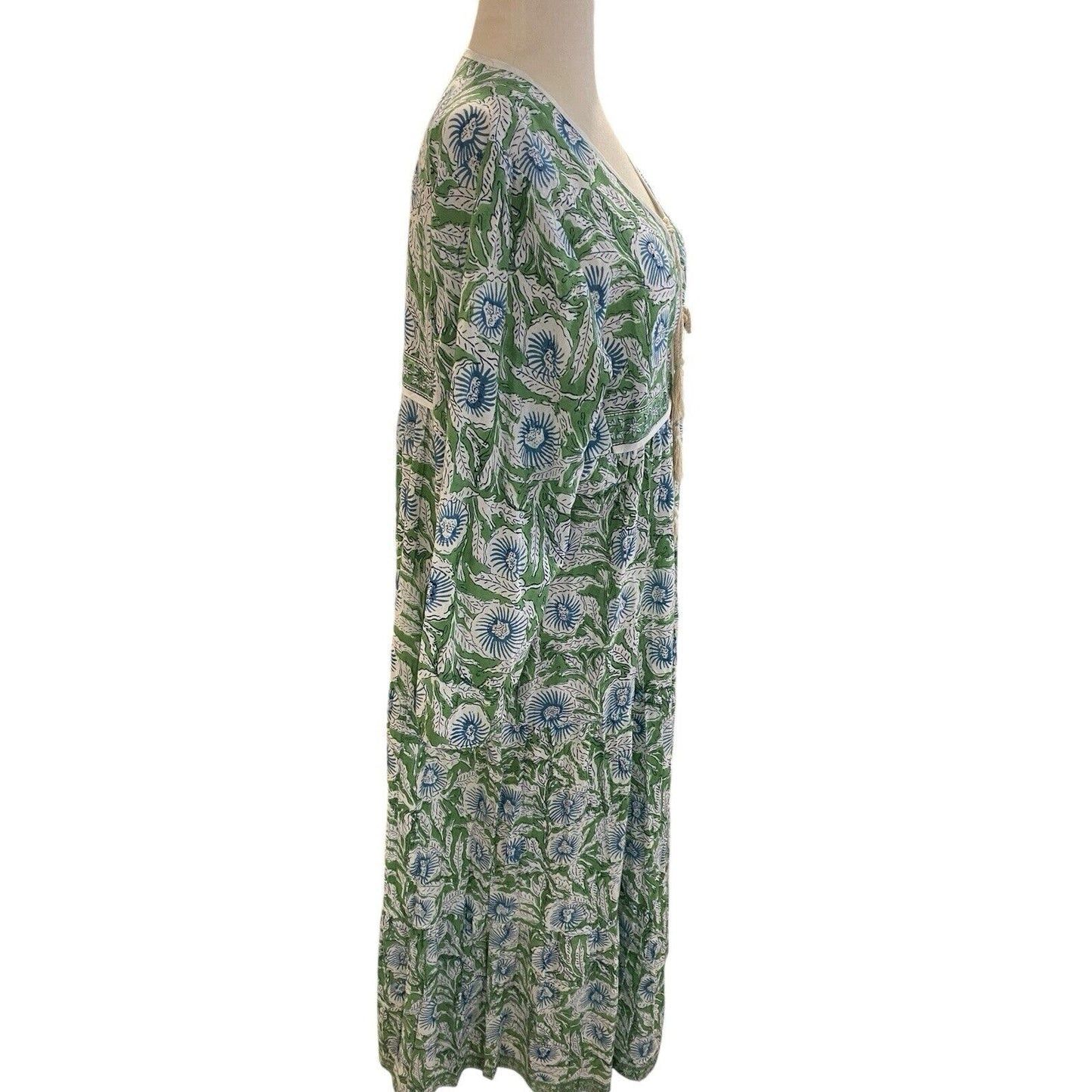 Size XL Karni Cotton Green And Blue Floral Printed Boho Maxi Dress