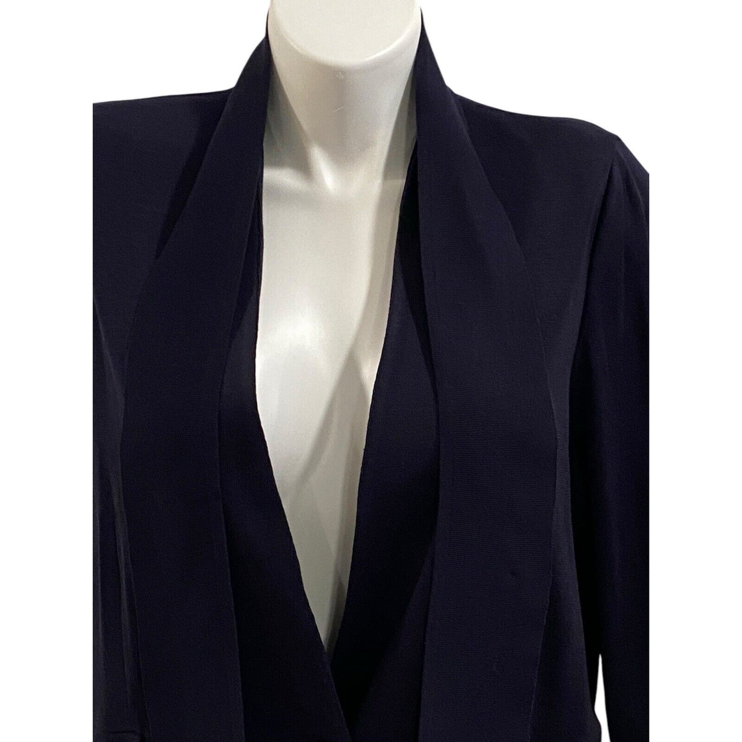 Exclusively Misook Blue Solid Belted Sweater Cardigan Textured Navy Pockets