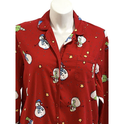 XL Charter Club Flannel Night Shirt Gown Red Snowman Long Sleeve Cotton Women