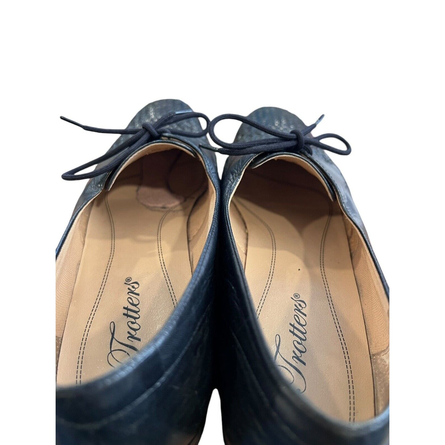 Vintage TROTTERS LILA Woven Leather Black Oxford Shoes Flats 9.5 S (AAA)