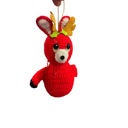 Crochet Handmade Reindeer Christmas Tree Ornament Kitschy Vintage 6”