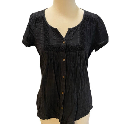 Size Small Prana Women's Cap Sleeve Black Boho Blouse Shirt Top