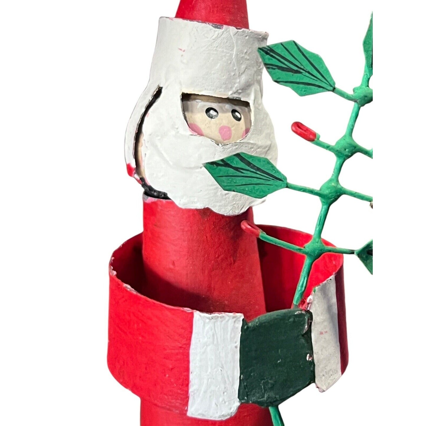 Metal Santa Claus Christmas Ornament Bell Holding Tree Holiday Craft Painted