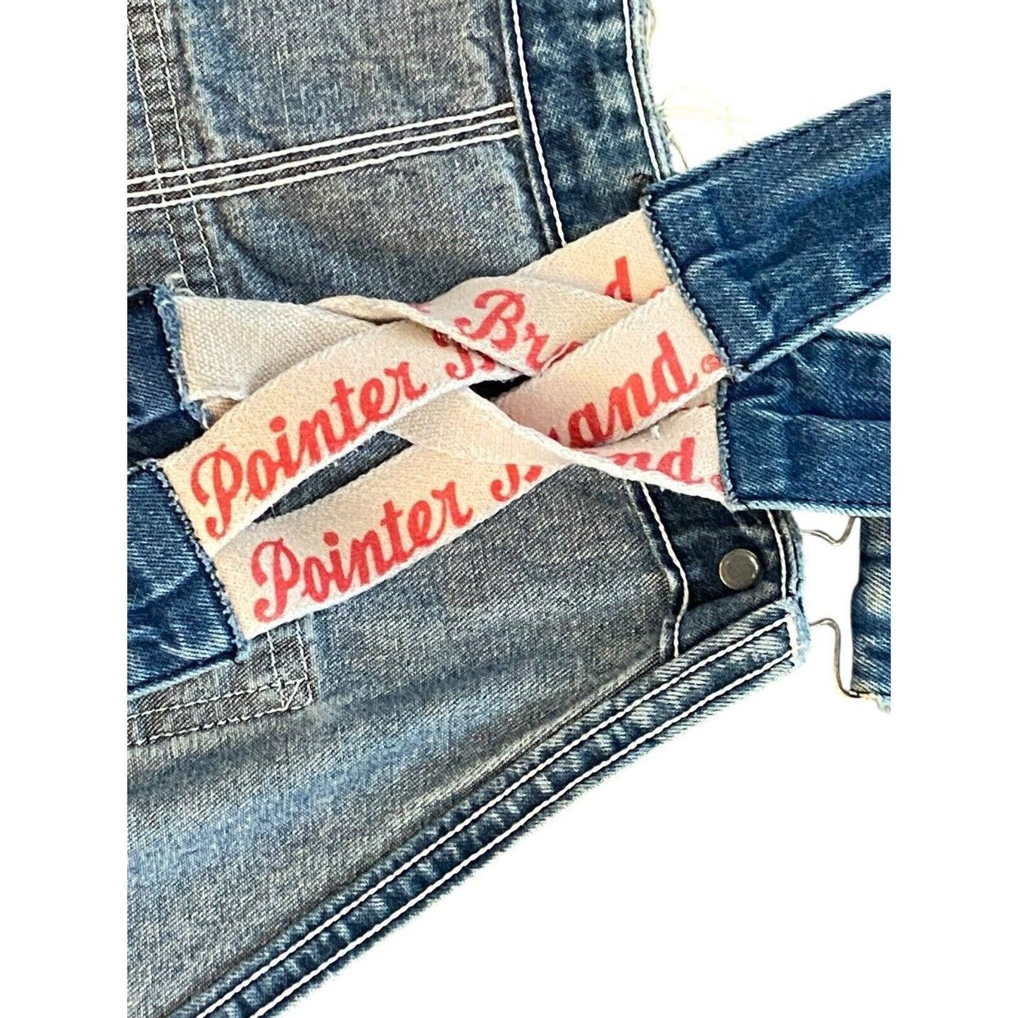 Vintage USA Pointer Low Back Bib Overalls Mens Distressed Worn 48 W 28 Inseam