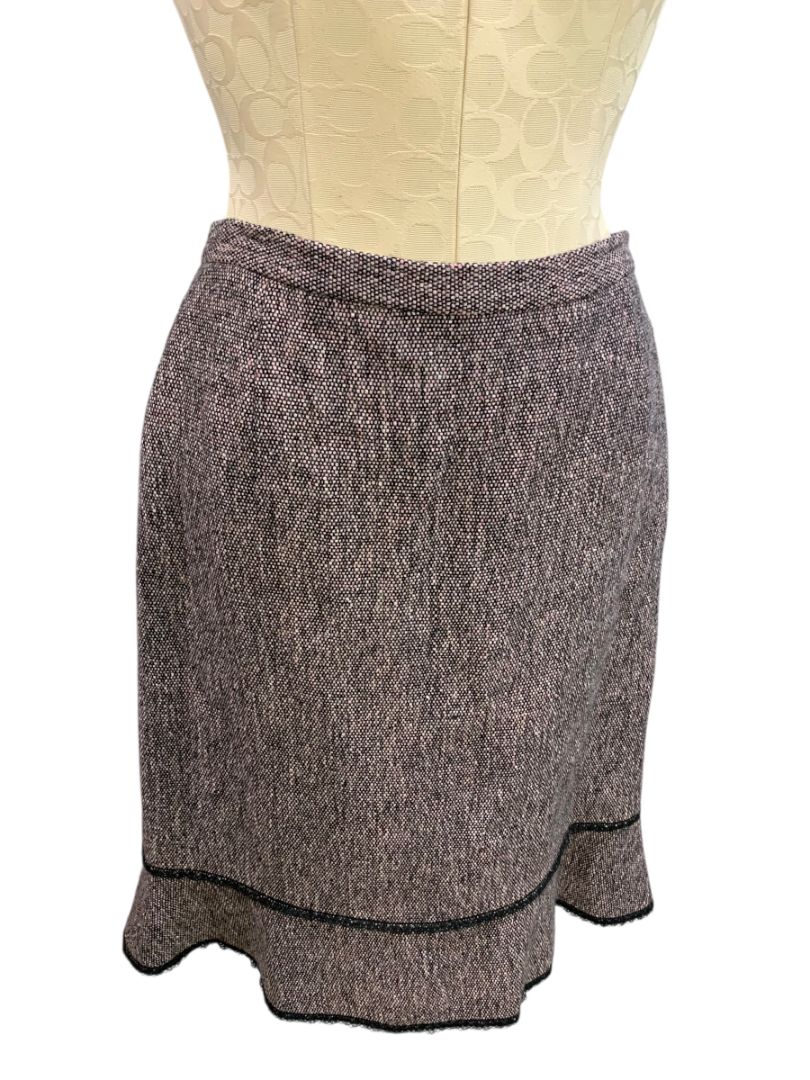 Size 6 Tahari Skirt Suit Jacket Tweed Lace Hem Black Pink Purple