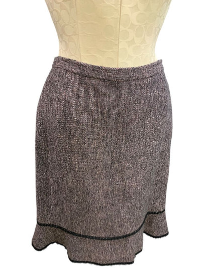 Size 6 Tahari Skirt Suit Jacket Tweed Lace Hem Black Pink Purple