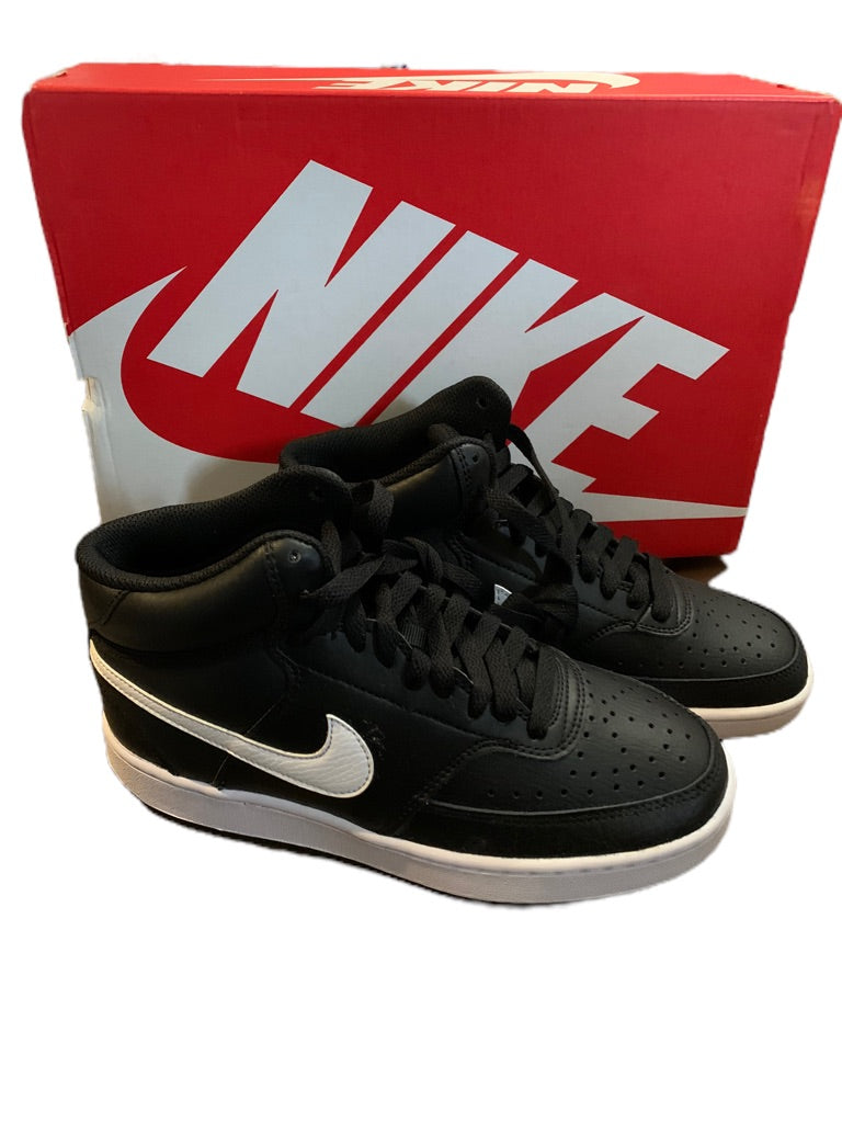 7M Nike Womens Court Vision Black White Leather Mid Sneaker New CD5436-001