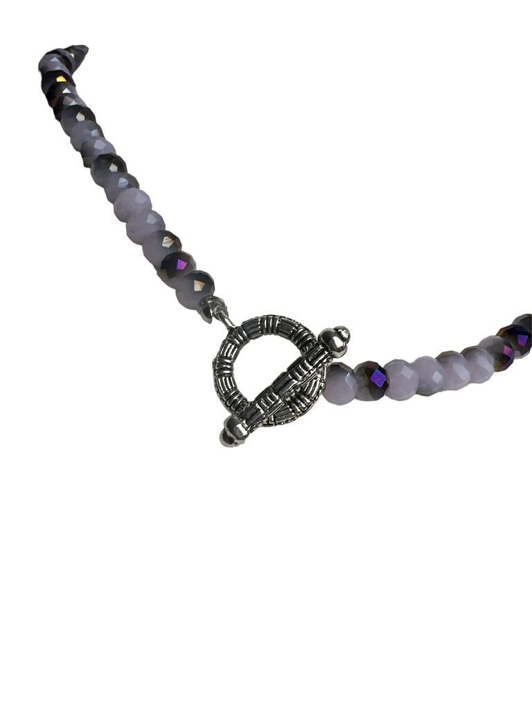 Purple Quartz Silvertone Beaded Pendant Necklace 40"