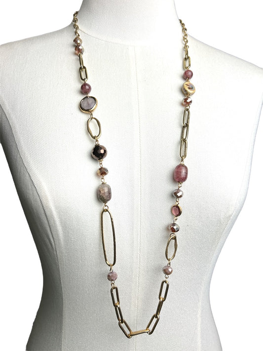 Multicolor Beaded Chain Necklace Goldtone 32.5" + 6" Extender