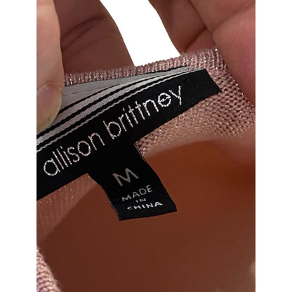 Size M Allison Brittney Women’s Sweater Dress Pink Metallic Long Sleeve Tie Back