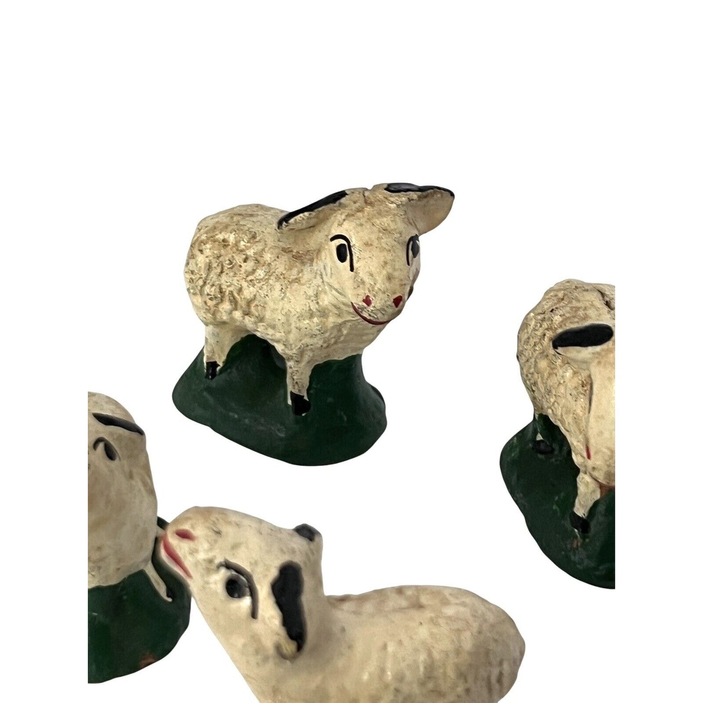 Vintage Sheep Nativity Christmas Clay Hand Painted Handmade Lot Of 4 Farm Rustic