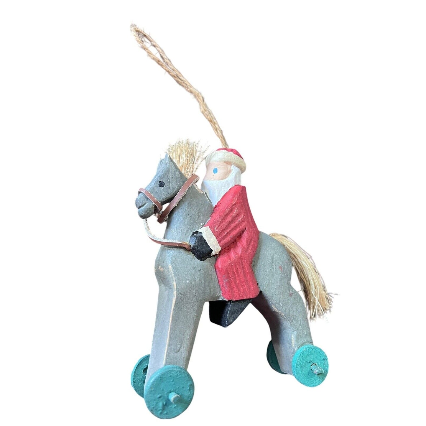 Santa Claus Rocking Horse Wooden Christmas Ornament Holiday Hand Painted