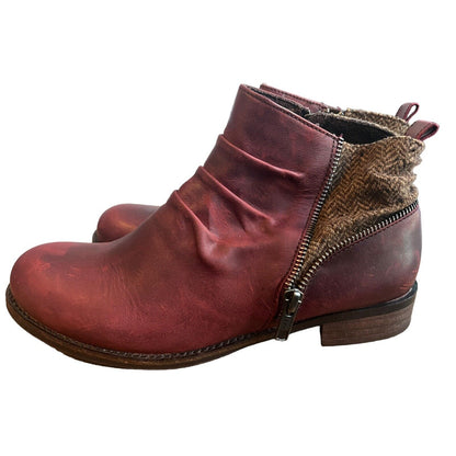 7.5 CAT CATERPILLAR KILEY Maroon Burgundy Leather Tweed Ankle Boots Zip