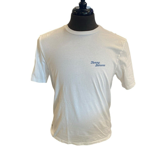 Size Small Tommy Bahama Mens T Shirt White Graphic First Class Flight Wine Top