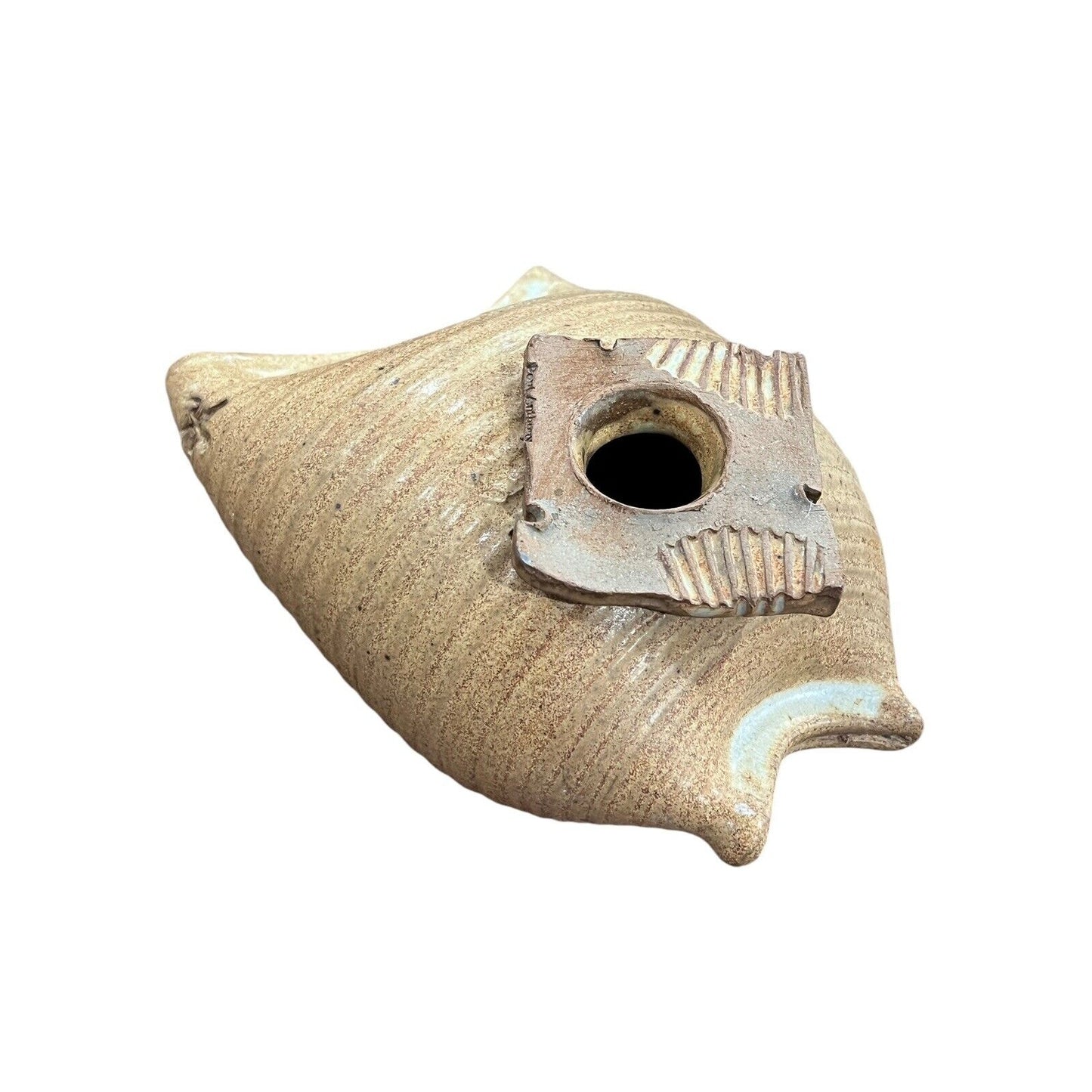 Ceramic Art Pottery Fish Bird House Handmade Signed Clay Natural