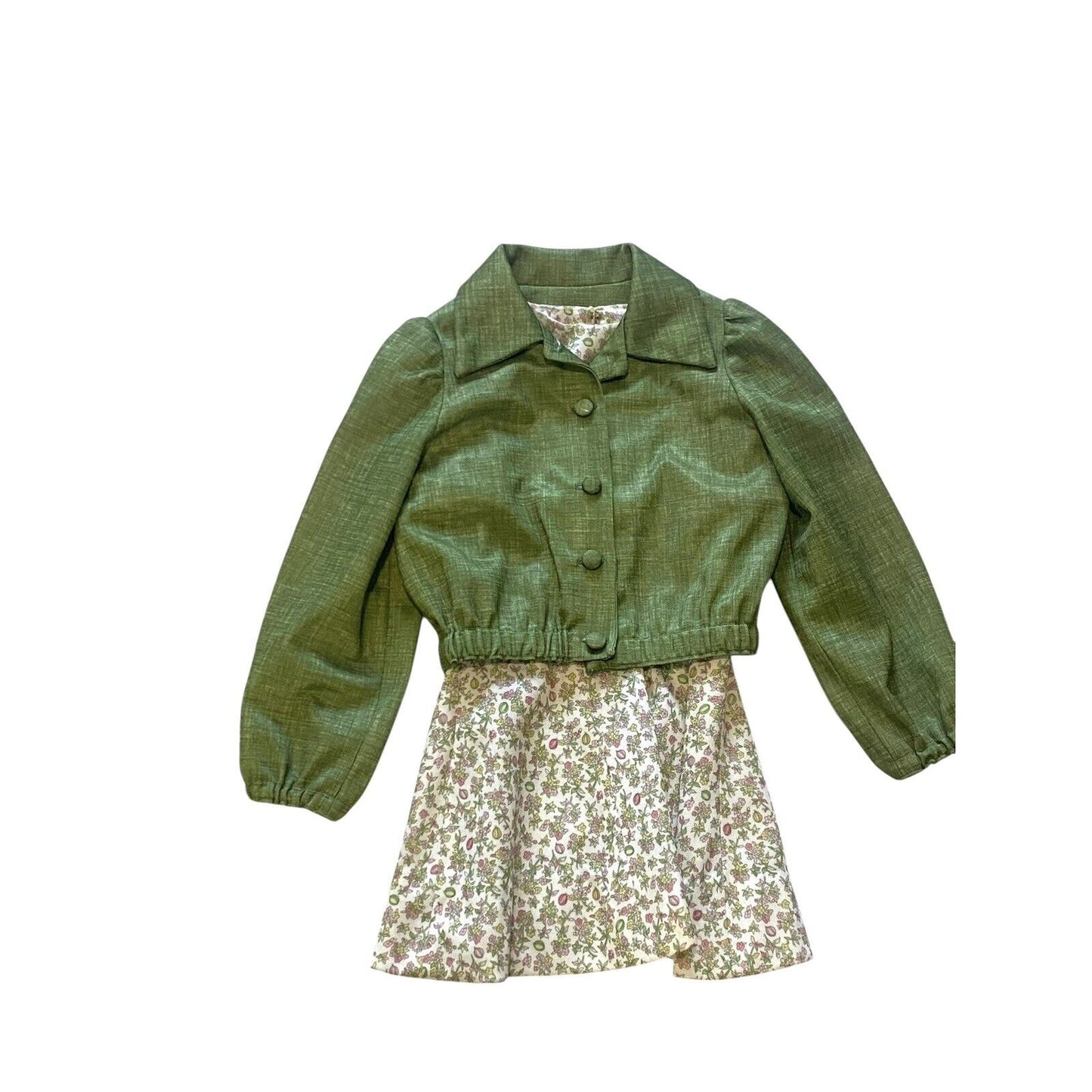 Vintage Girls Handmade Dress Jacket Set Floral Flowers Spring Homemade Cottage I