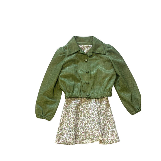 Vintage Girls Handmade Dress Jacket Set Floral Flowers Spring Homemade Cottage I