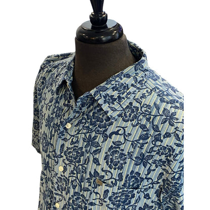 Size XL Nautica Blue Floral Men’s Shirt Short Sleeve Button Down Coastal Resort