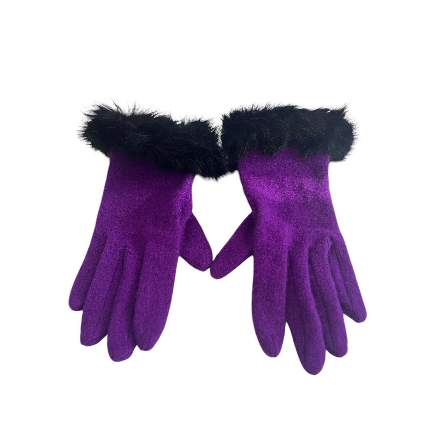 Women's Lamb's Wool Angora Rabbit Fur Cuff Gloves Violet Vintage M/L Purple