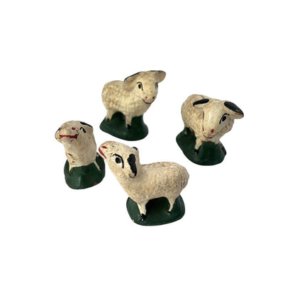Vintage Sheep Nativity Christmas Clay Hand Painted Handmade Lot Of 4 Farm Rustic