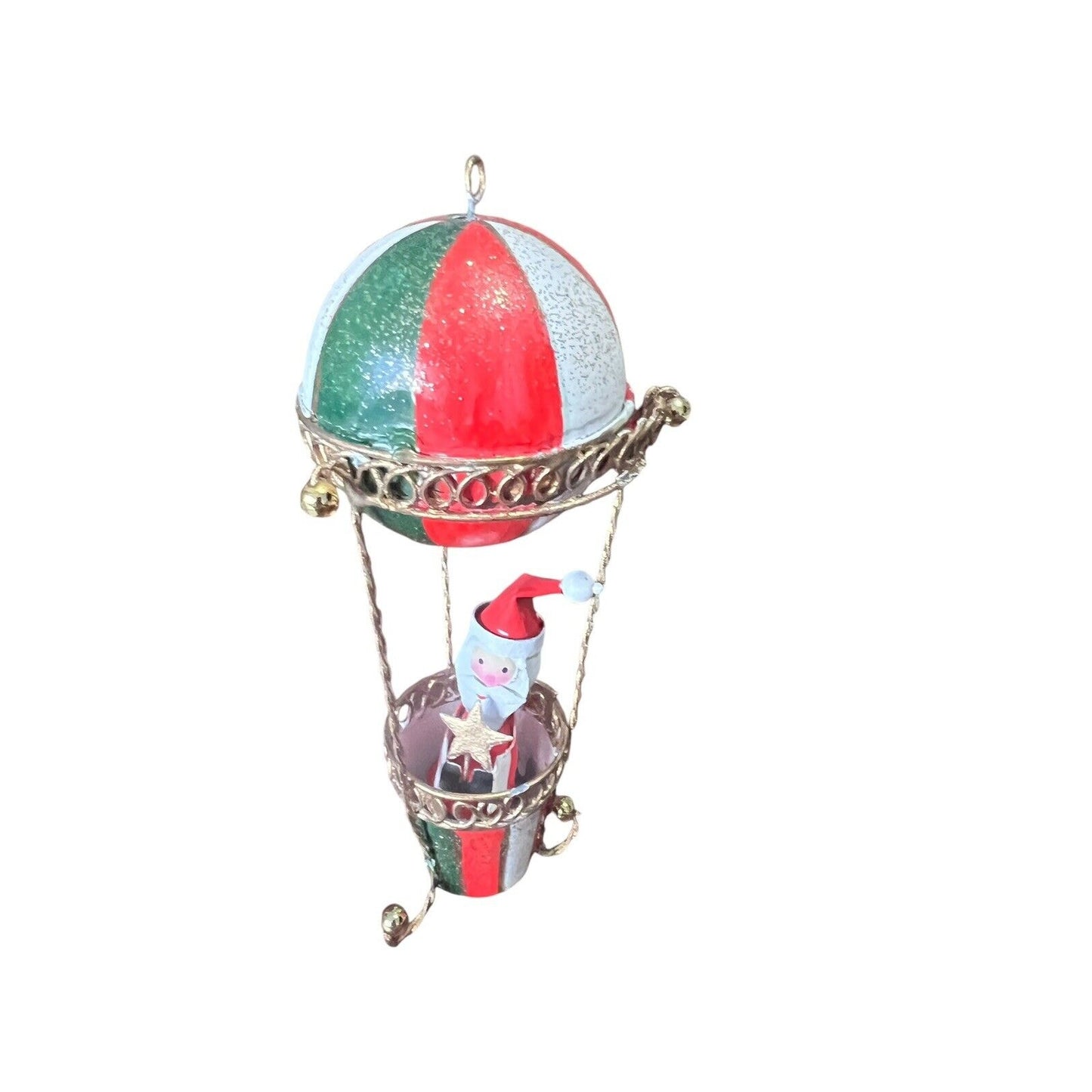 Metal Santa Claus Hot Air Balloon Christmas Ornament Holiday Painted