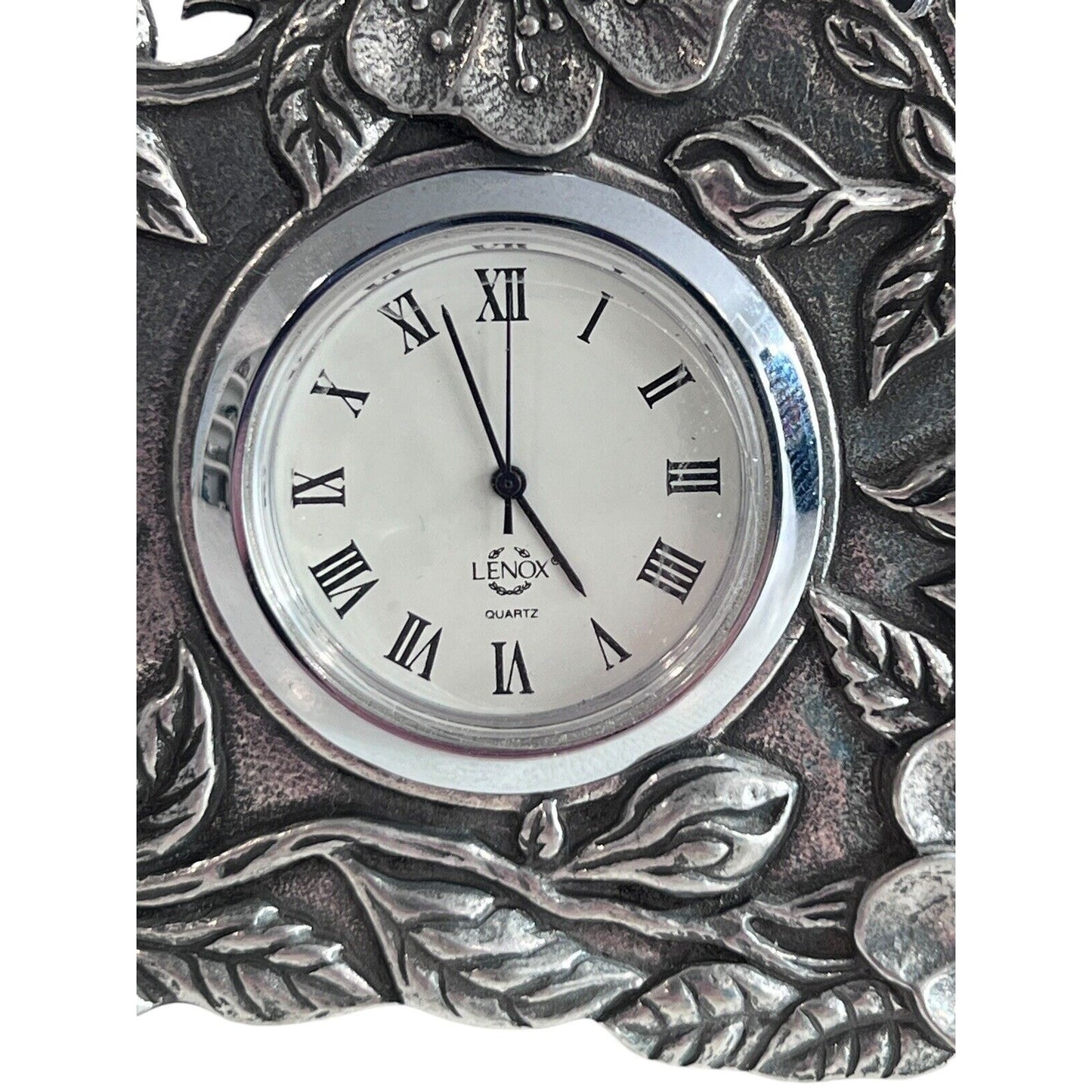 Vintage Lenox Kirk Stieff Pewter Quartz Clock Floral Poppy Desk Table Travel