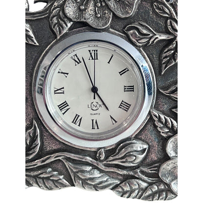 Vintage Lenox Kirk Stieff Pewter Quartz Clock Floral Poppy Desk Table Travel