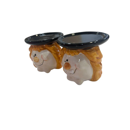 2 WCL Halloween Witch 3.5" X 3.25" Candles Stand Orange Black Spooky Pillar Set