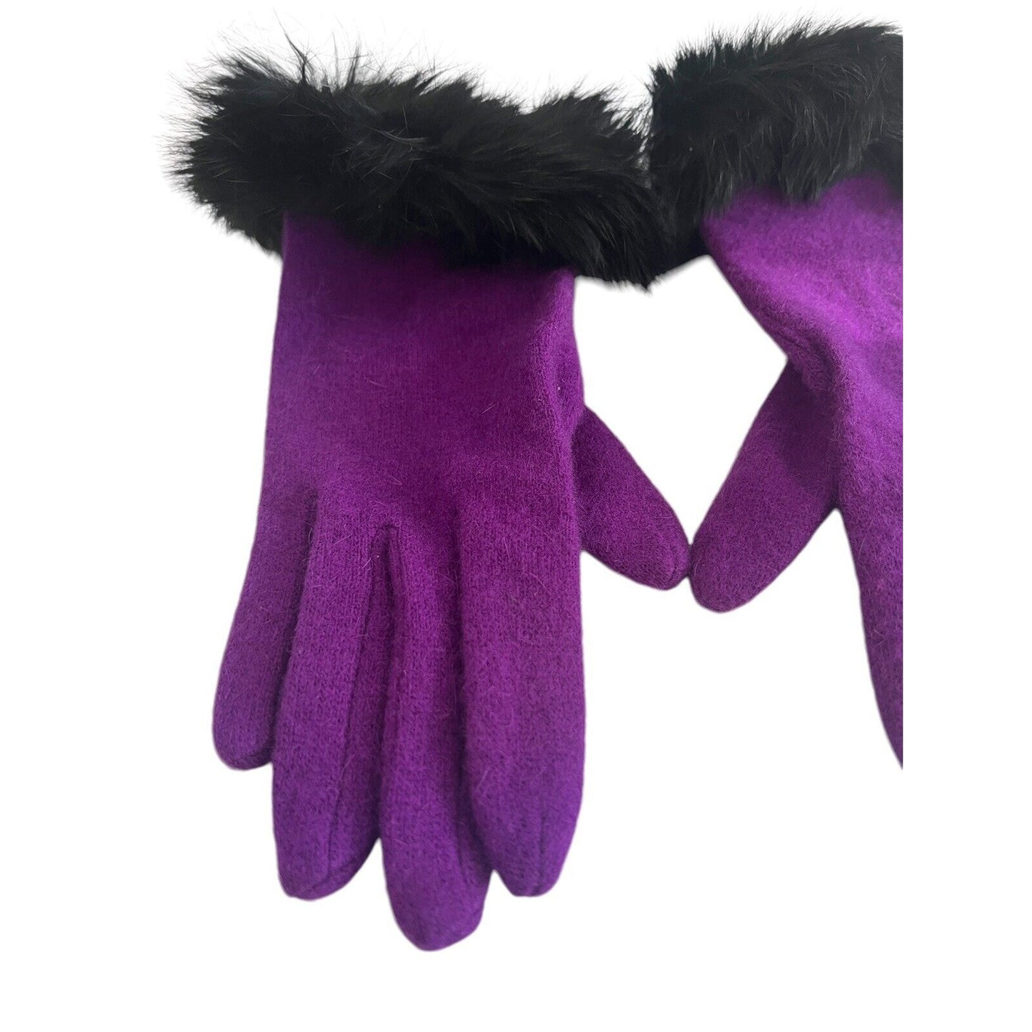 Women's Lamb's Wool Angora Rabbit Fur Cuff Gloves Violet Vintage M/L Purple