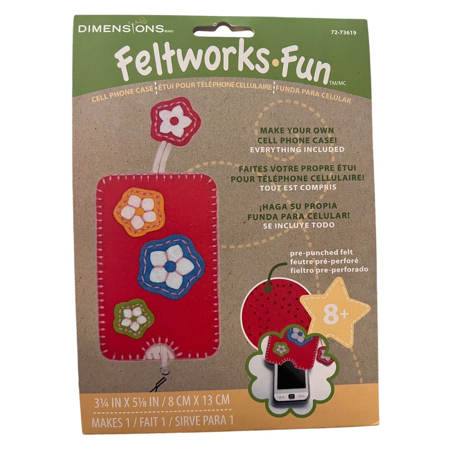 Dimensions Feltwork Fun Phone Case Cover Felt Embroidery Kit Kid Craft Red Flowe