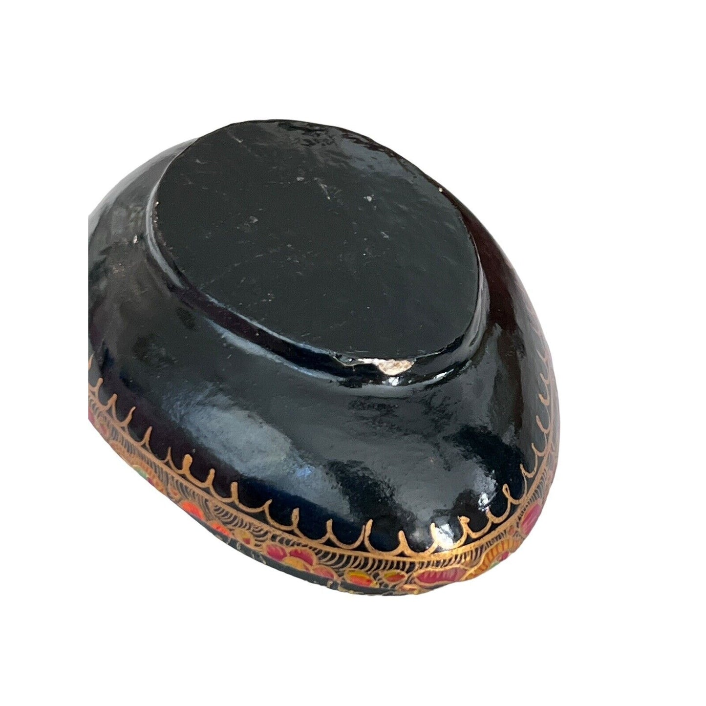 Floral Egg Kashmir India Boudoir Jewelry Ring Box Hand Painted Paper Mache Vtg