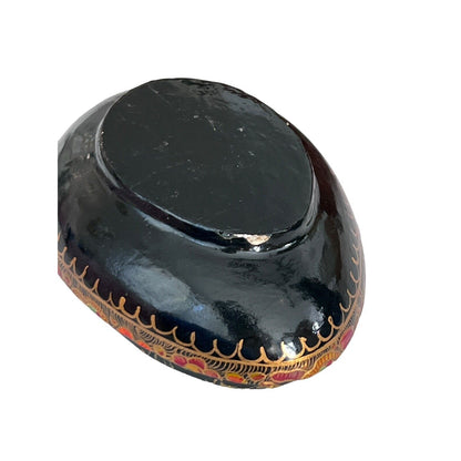 Floral Egg Kashmir India Boudoir Jewelry Ring Box Hand Painted Paper Mache Vtg