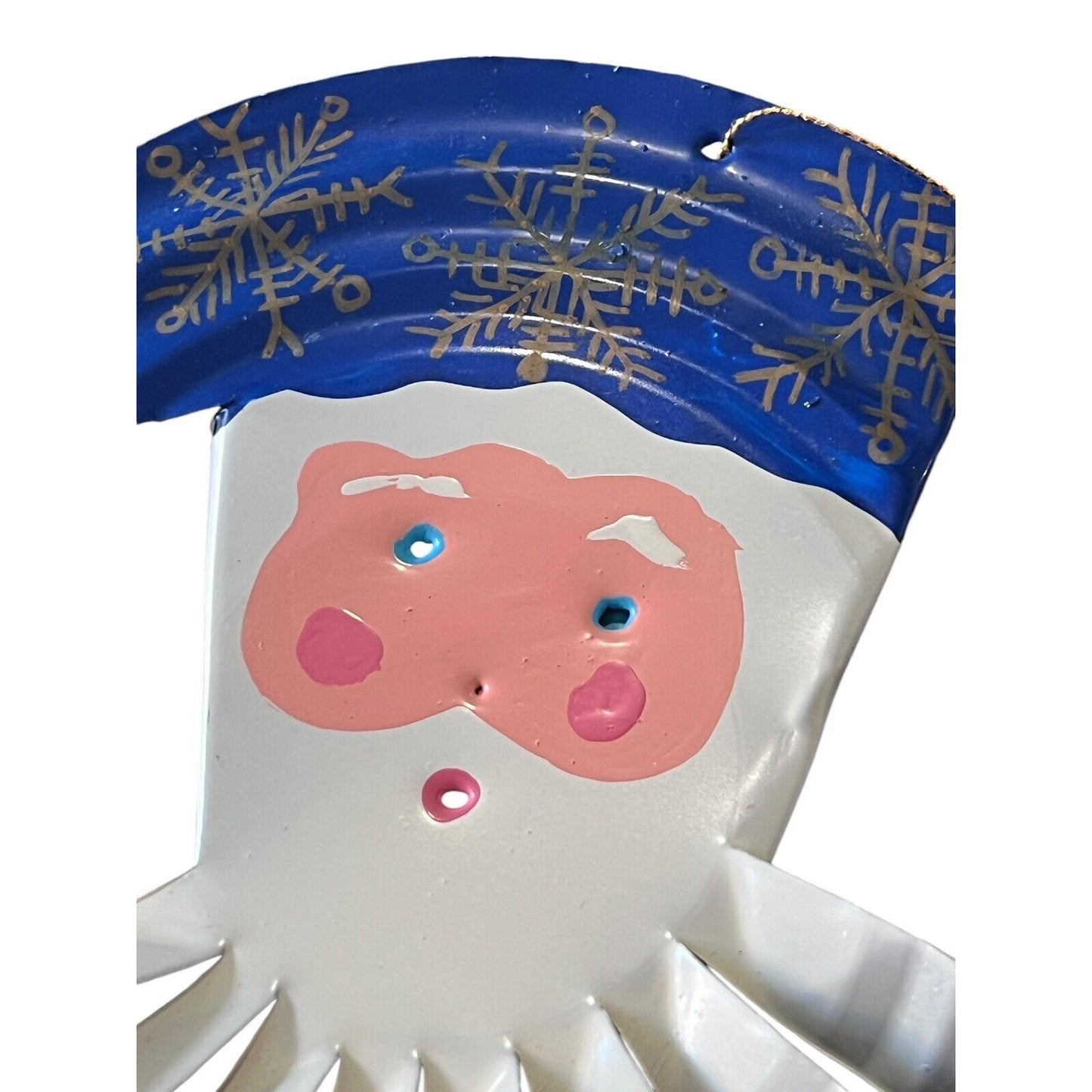 Signed Santa Claus Christmas Ornament Holiday Craft Hand Painted Up Cycled Can