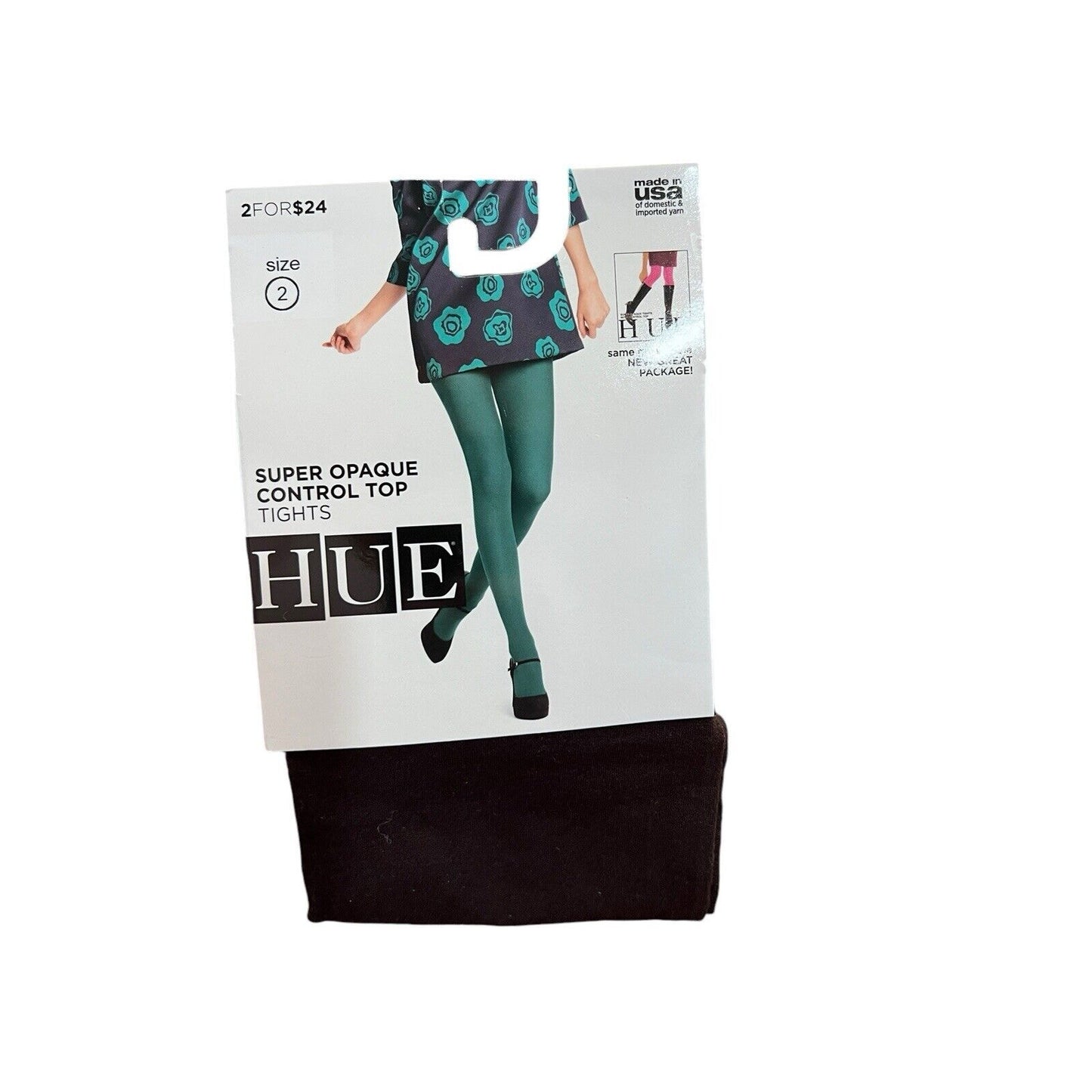 Hue Super Opaque Tights Smooth Control Top Size 2 5'5" - 6'0" Espresso 90 Den