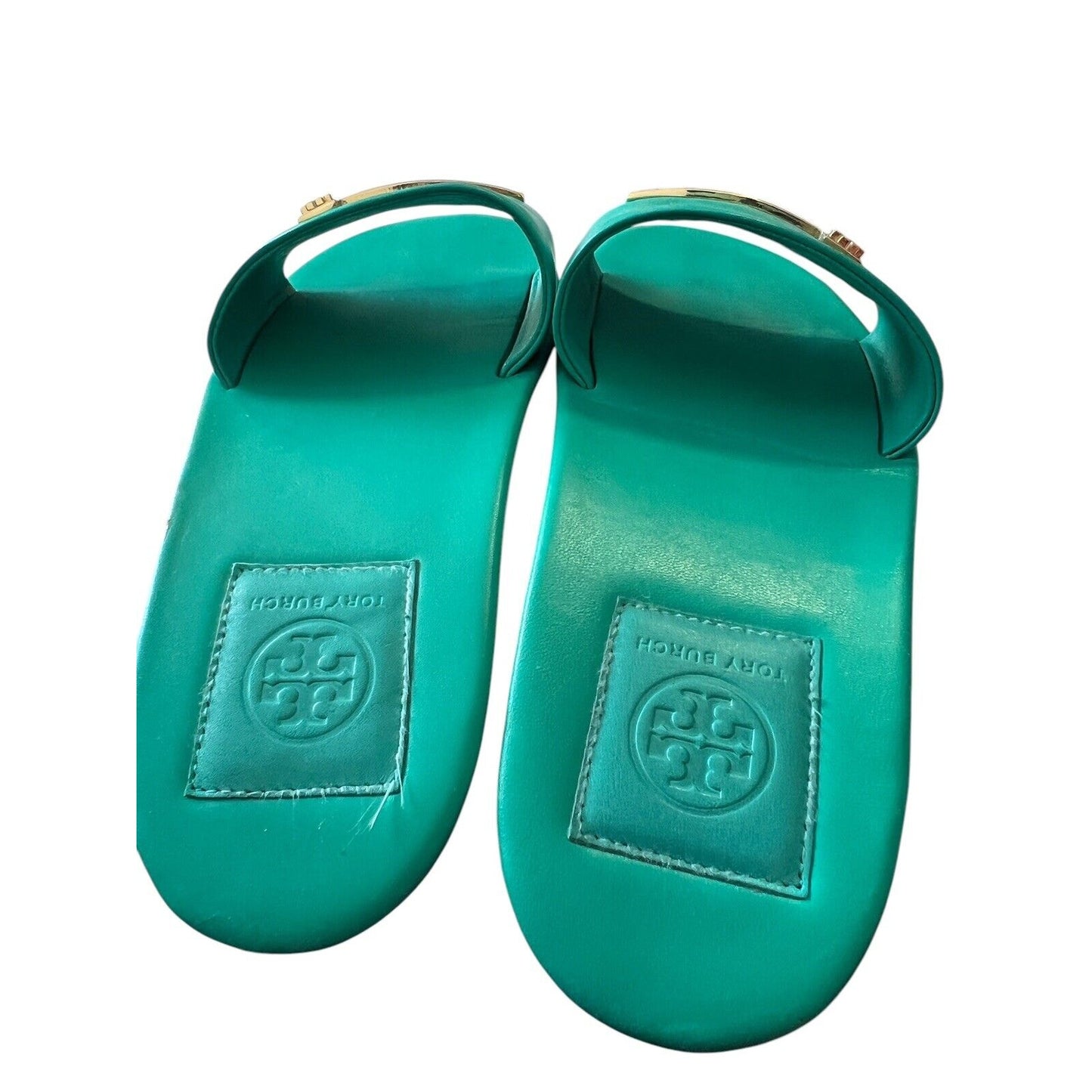 Tory Burch Ladies' Leather Slide Sandals Teal Green Slip-ons Slides Size 8.5