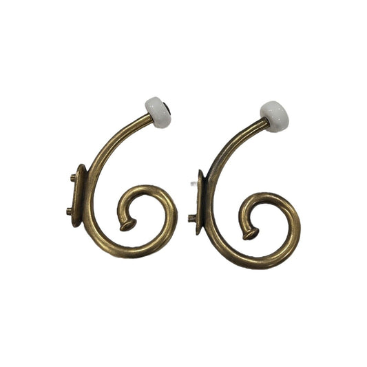 Vintage Brass Hook Rack White Ceramic Knob Coat Hat Towel 5” Scroll Dark Patina