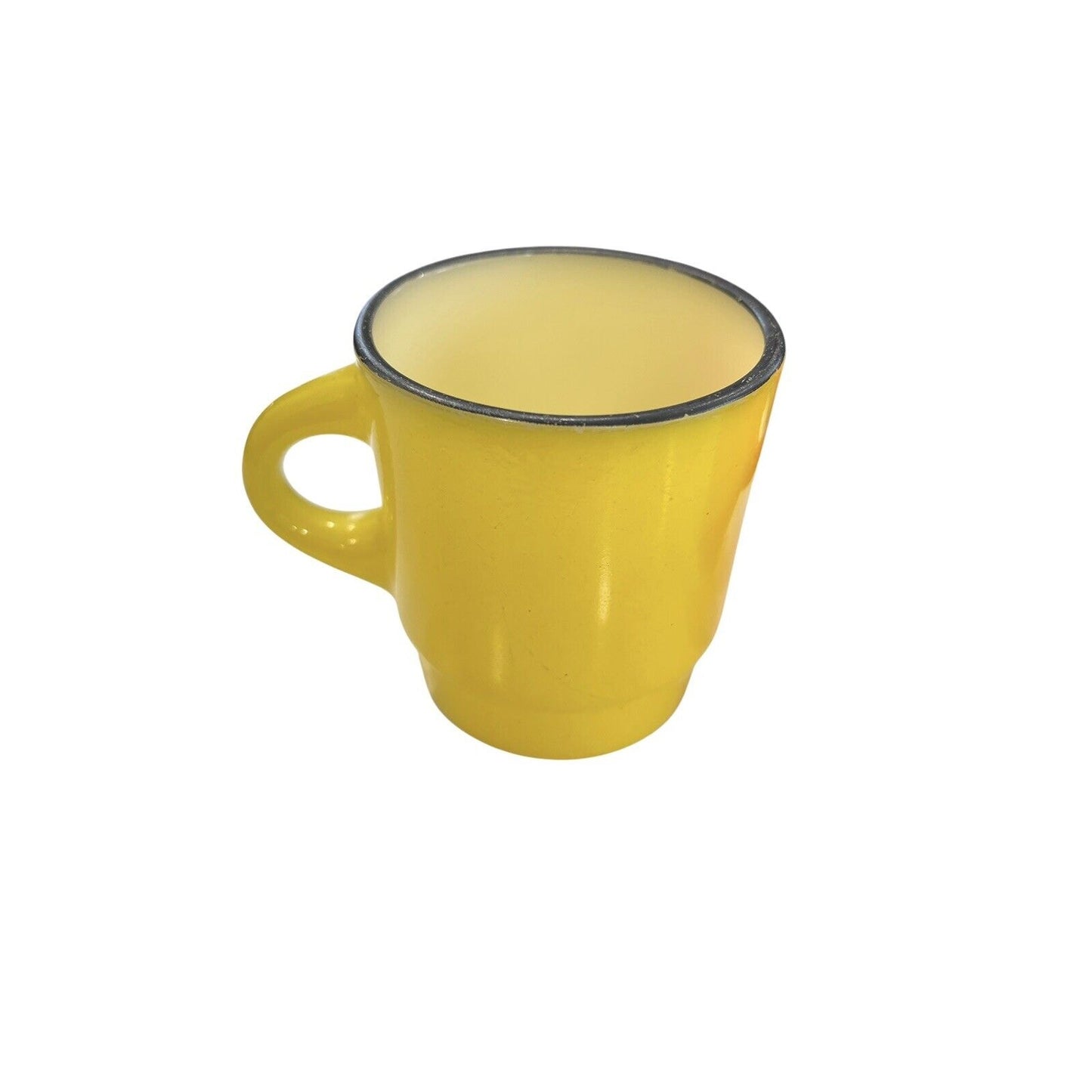 2 VTG Anchor Hocking Fire King Stacking Coffee Tea Cup Mug Black Rim Yellow Red