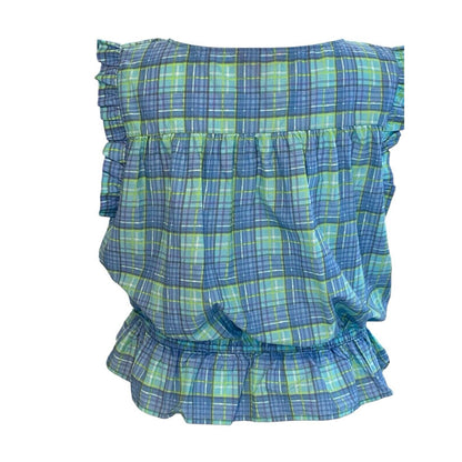 Size XXL Simply Southern Plaid Sleeveless Peplum Shirt Blue Green Cotton NWT