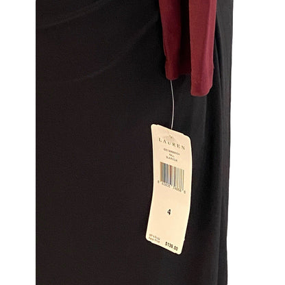 Size 4 Ralph Lauren Dress Black Garnet Color Block Slinky Ruched NWT