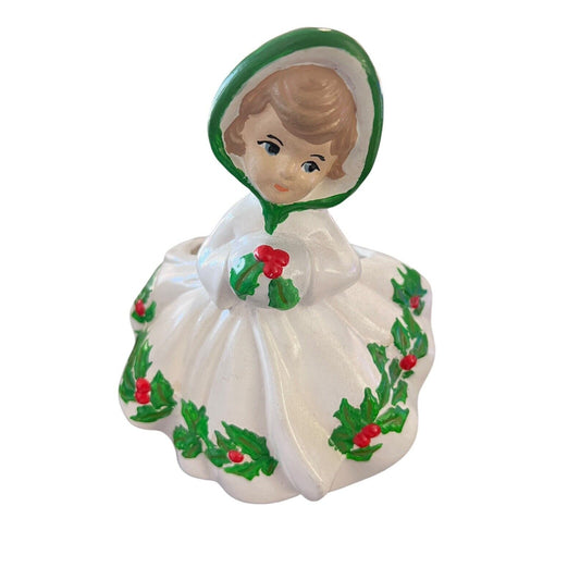 Vintage HOLLY GIRL Christmas Figurine Vase Large Planter 7x6x5 Handpainted