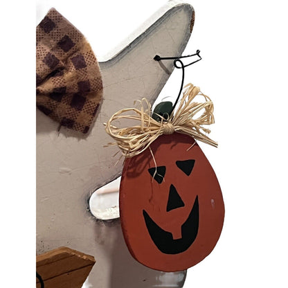 Wooden Ghost Halloween Decor Pumpkin Welcome Table Top Fall Decoration Painted