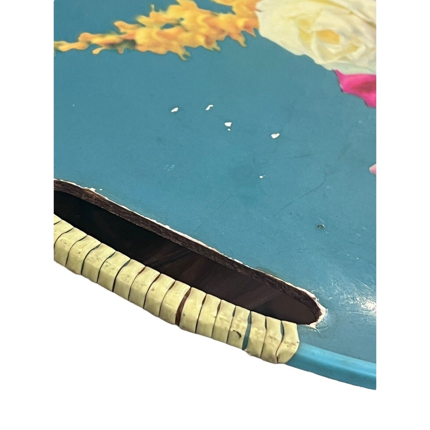 Vintage Serving Tray MCM Floral Roses Wrapped Handles Bouquet Bright Japan